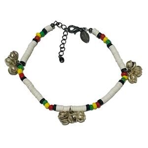 Beaded White, black, red, yellow, Green Bracelet with bells